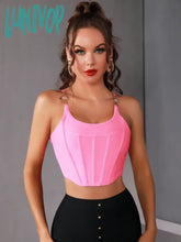 Lunivop Hot Women Summer Soild Sexy Sleeveless Backless Sequined Pink Camis Bandage Tops Celebrity